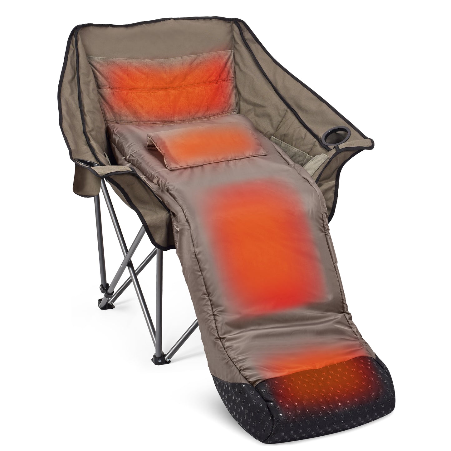 WARM-U-FEET Oversized Padded Comfort Camping Chair with Foot Pocket Blanket, Insert Hand Warmer to Convert into a DIY Heated Chair for Winter Outdoor Sports, Ice Fishing, Hunting, and RV, 400 lbs Capacity