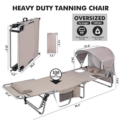 Minndudu Heavy Duty Tanning Lounge Chair with Sun Canopy Face Arm Hole