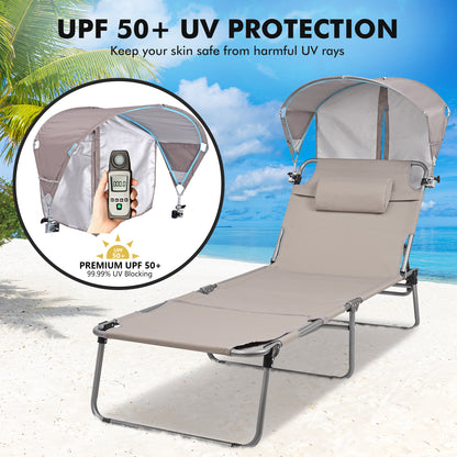 Minndudu Heavy Duty Tanning Lounge Chair with Sun Canopy Face Arm Hole