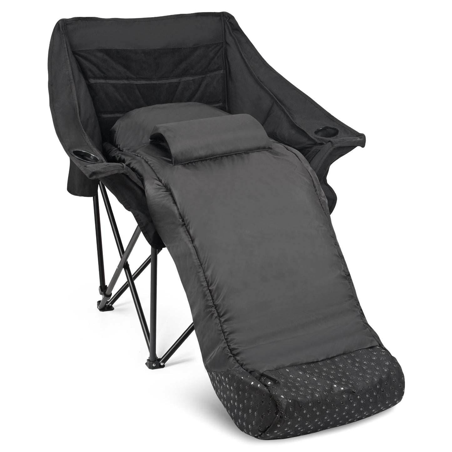 WARM-U-FEET Oversized Padded Comfort Camping Chair with Foot Pocket Blanket, Insert Hand Warmer to Convert into a DIY Heated Chair for Winter Outdoor Sports, Ice Fishing, Hunting, and RV, 400 lbs Capacity