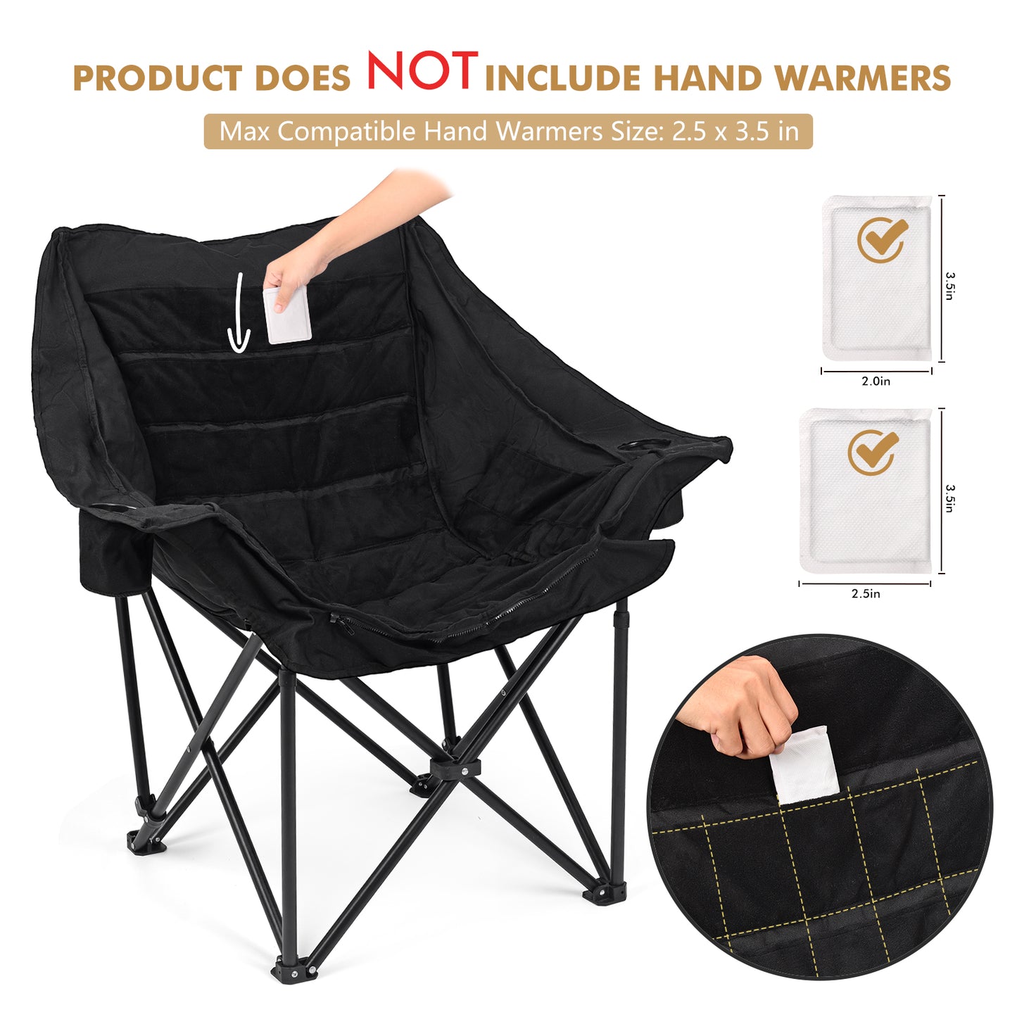 WARM-U-FEET Oversized Padded Comfort Camping Chair with Foot Pocket Blanket, Insert Hand Warmer to Convert into a DIY Heated Chair for Winter Outdoor Sports, Ice Fishing, Hunting, and RV, 400 lbs Capacity