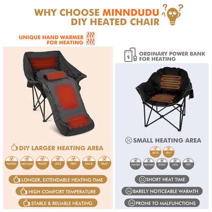 WARM-U-FEET Oversized Padded Comfort Camping Chair with Foot Pocket Blanket, Insert Hand Warmer to Convert into a DIY Heated Chair for Winter Outdoor Sports, Ice Fishing, Hunting, and RV, 400 lbs Capacity