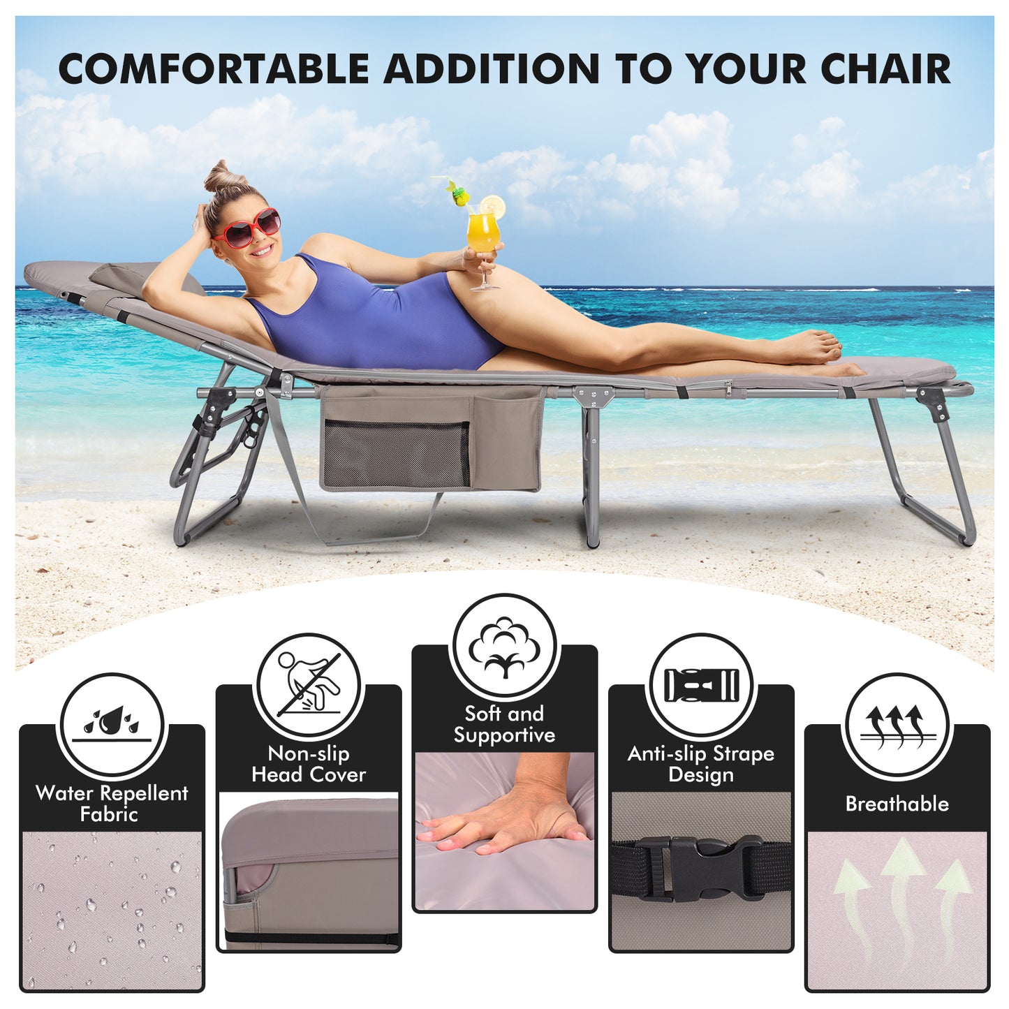 Minndudu Tanning Lounge Chair with Washable Cushion Face Arm Holes