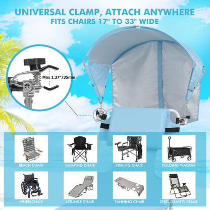 Universal Chair Umbrella Canopy with Heavy Duty Adjustable Clamp Clip for Most Beach Chair