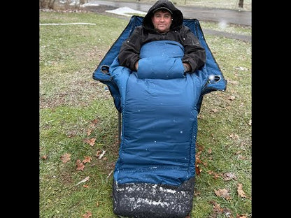 WARM-U-FEET Oversized Padded Comfort Camping Chair with Foot Pocket Blanket, Insert Hand Warmer to Convert into a DIY Heated Chair for Winter Outdoor Sports, Ice Fishing, Hunting, and RV, 400 lbs Capacity