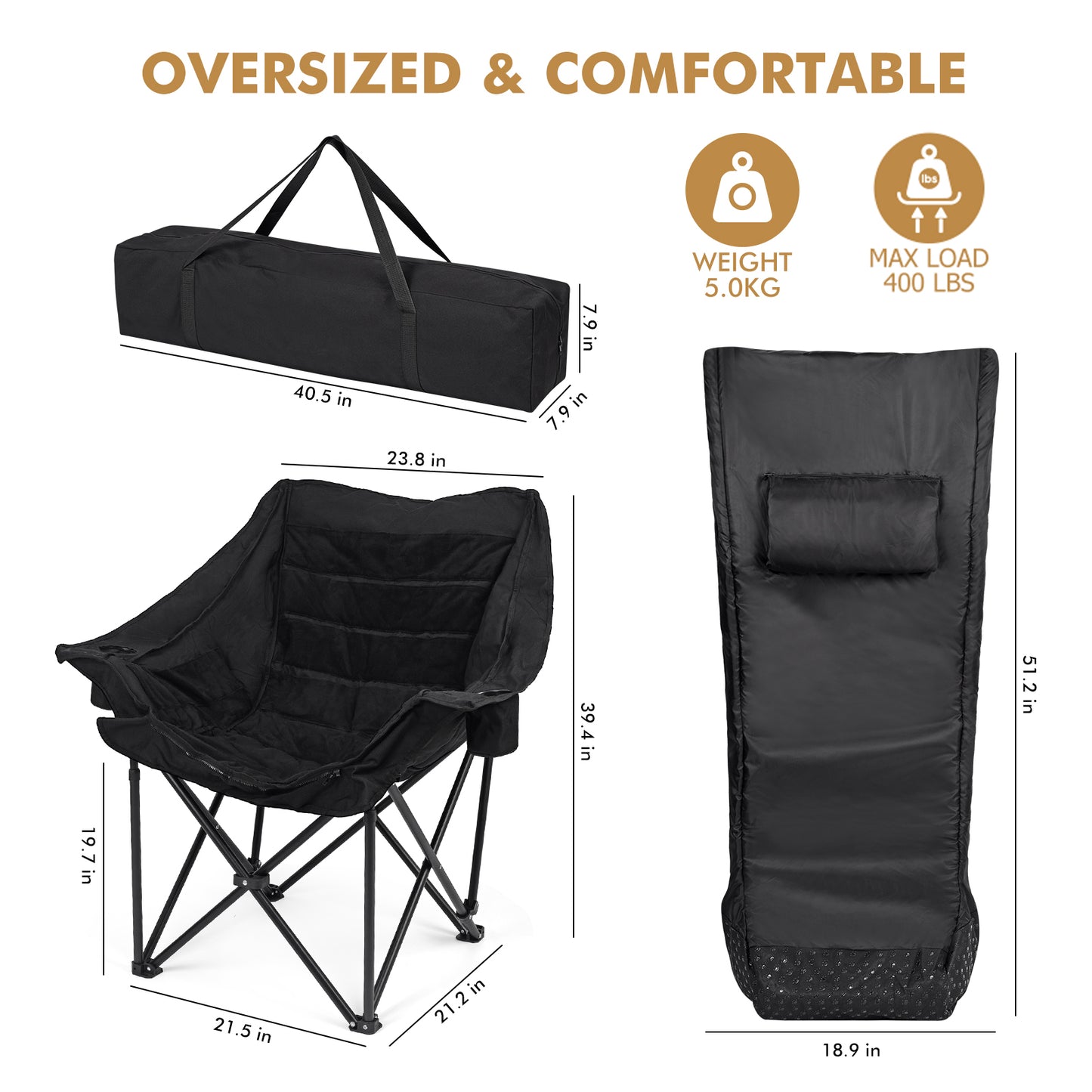 WARM-U-FEET Oversized Padded Comfort Camping Chair with Foot Pocket Blanket, Insert Hand Warmer to Convert into a DIY Heated Chair for Winter Outdoor Sports, Ice Fishing, Hunting, and RV, 400 lbs Capacity